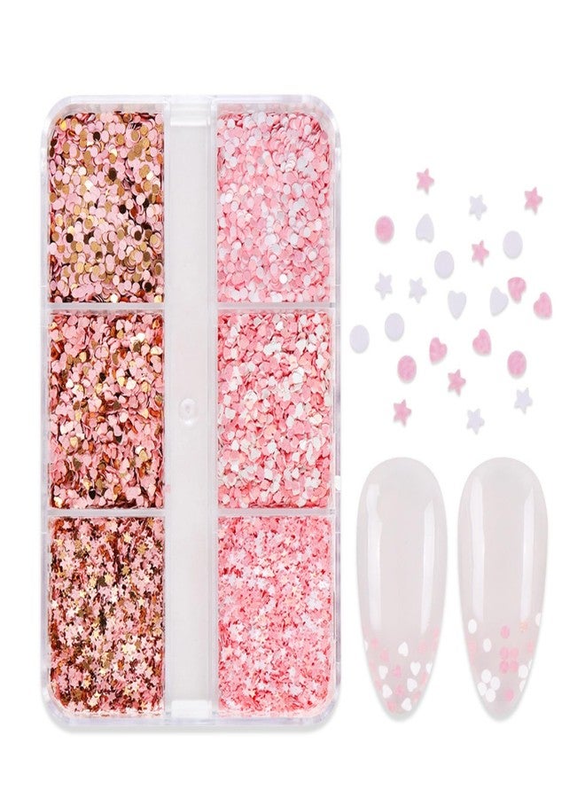 UCCASA Valentine's Day Glitter Heart Nail Sequins Winter Cute Love Star Nail Flakes Design Nail Charms Holographic Gold Pink White 3D Heart Star Glitter Sequins for Women - Image 2